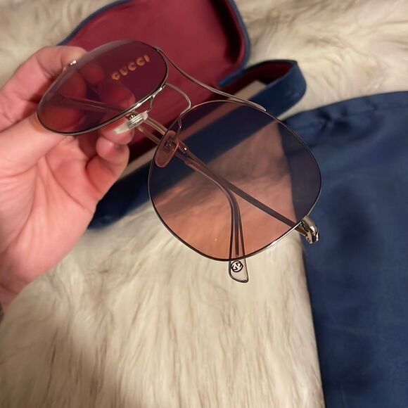 NIC Gucci Aviator Mirrored Sunglasses in Pink And Blue Combo & Silver Hardware